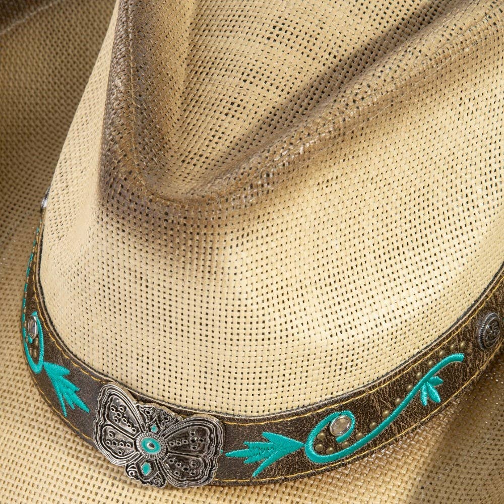 Western Butterfly Concho Detail Straw Cowboy Hat