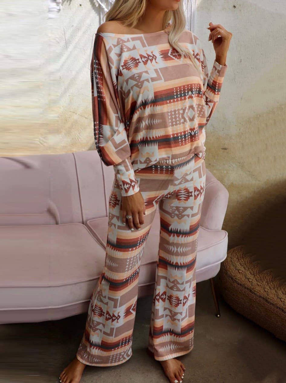 Aztec Print Loungewear Casual Two-Piece Set