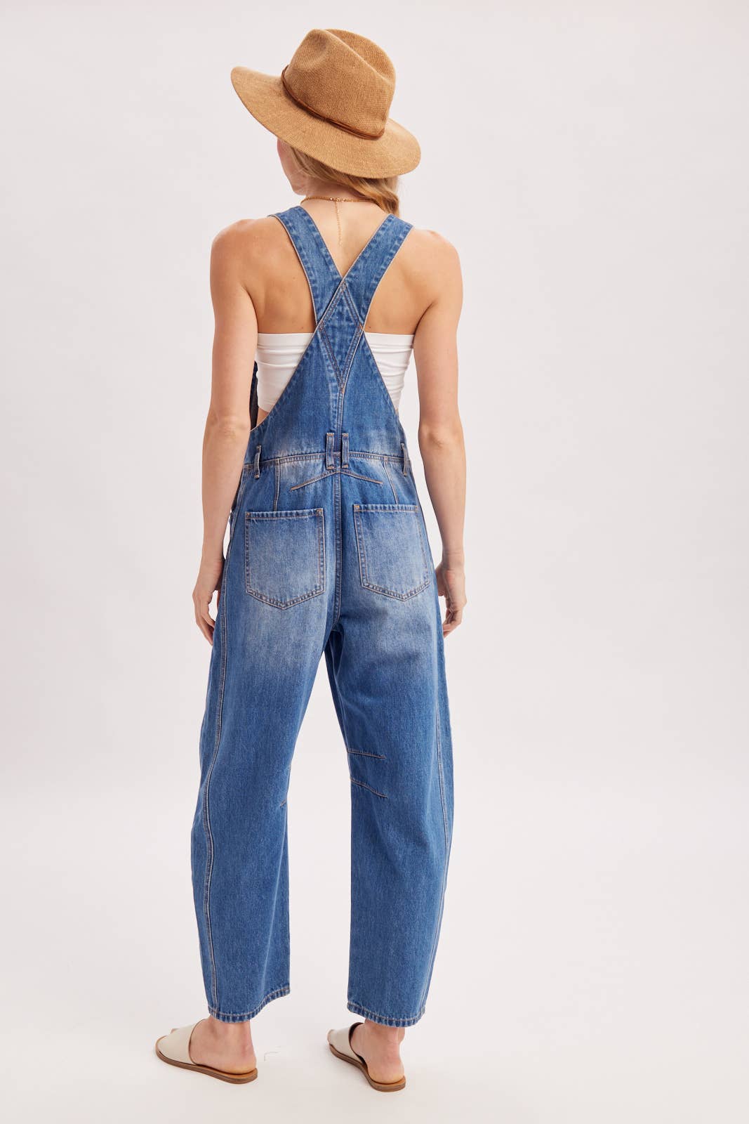 DENIM BARREL OVERALLS: LT.WASH / L