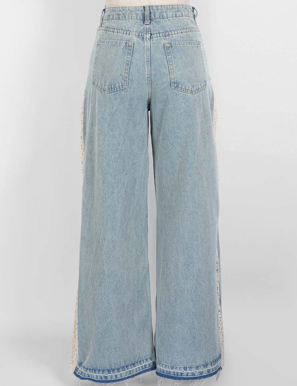 Lace Panel Wide Leg Denim