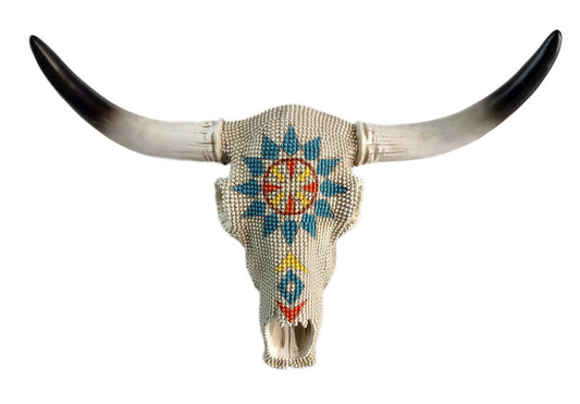 Ink White Beads Longhorn Skull