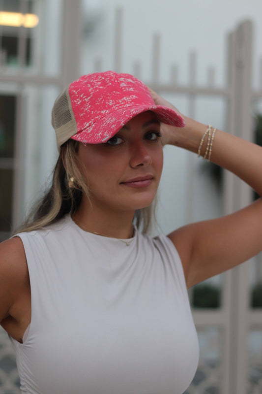 Coral Spatter Hat with Beige Mesh: