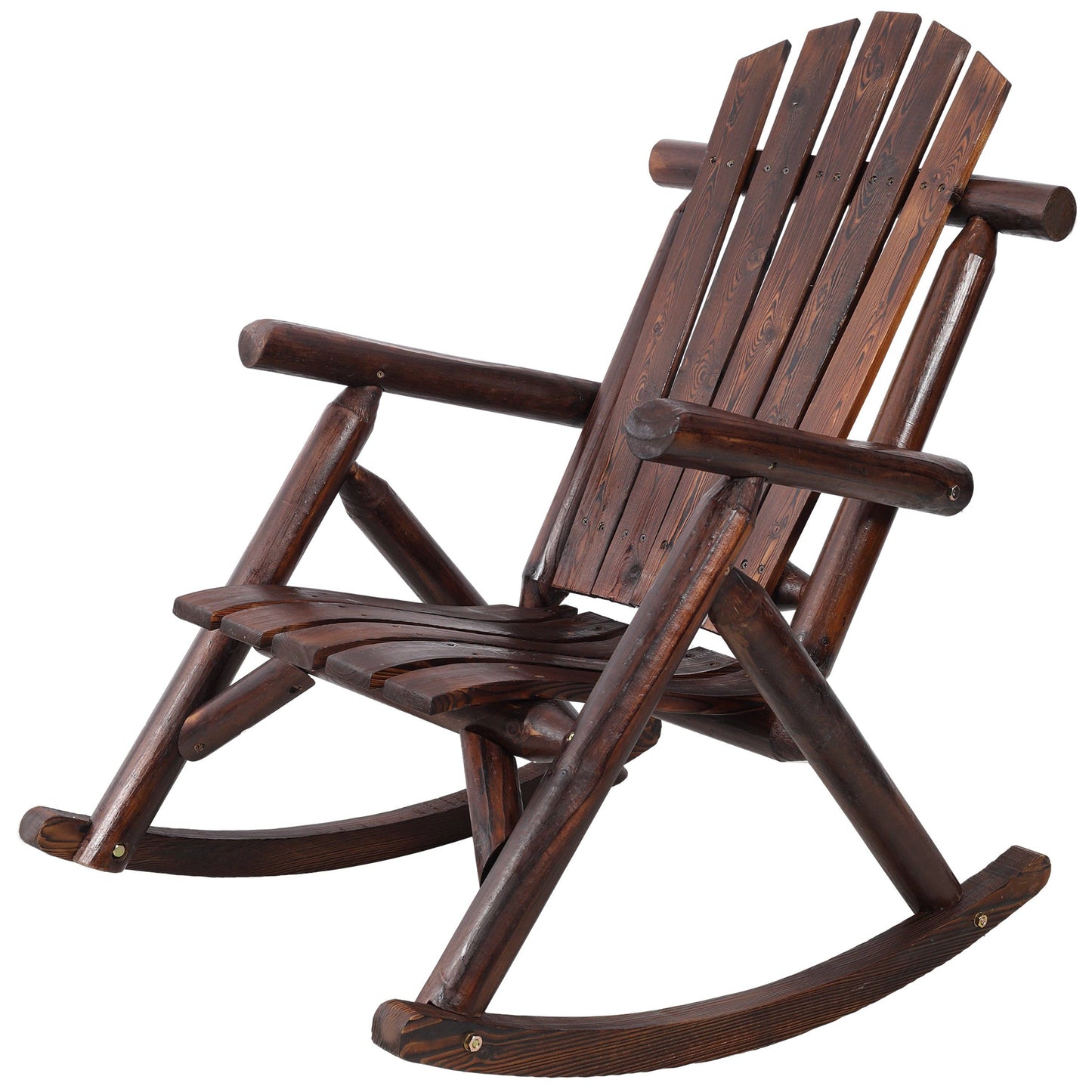 Cozy Fall Decor Brown Fir Log Porch Rocker Chair