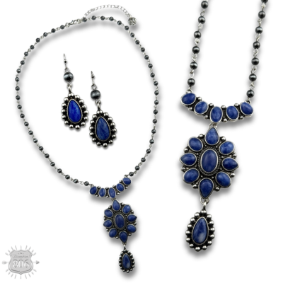 Denim Stone Pendant Necklace Set