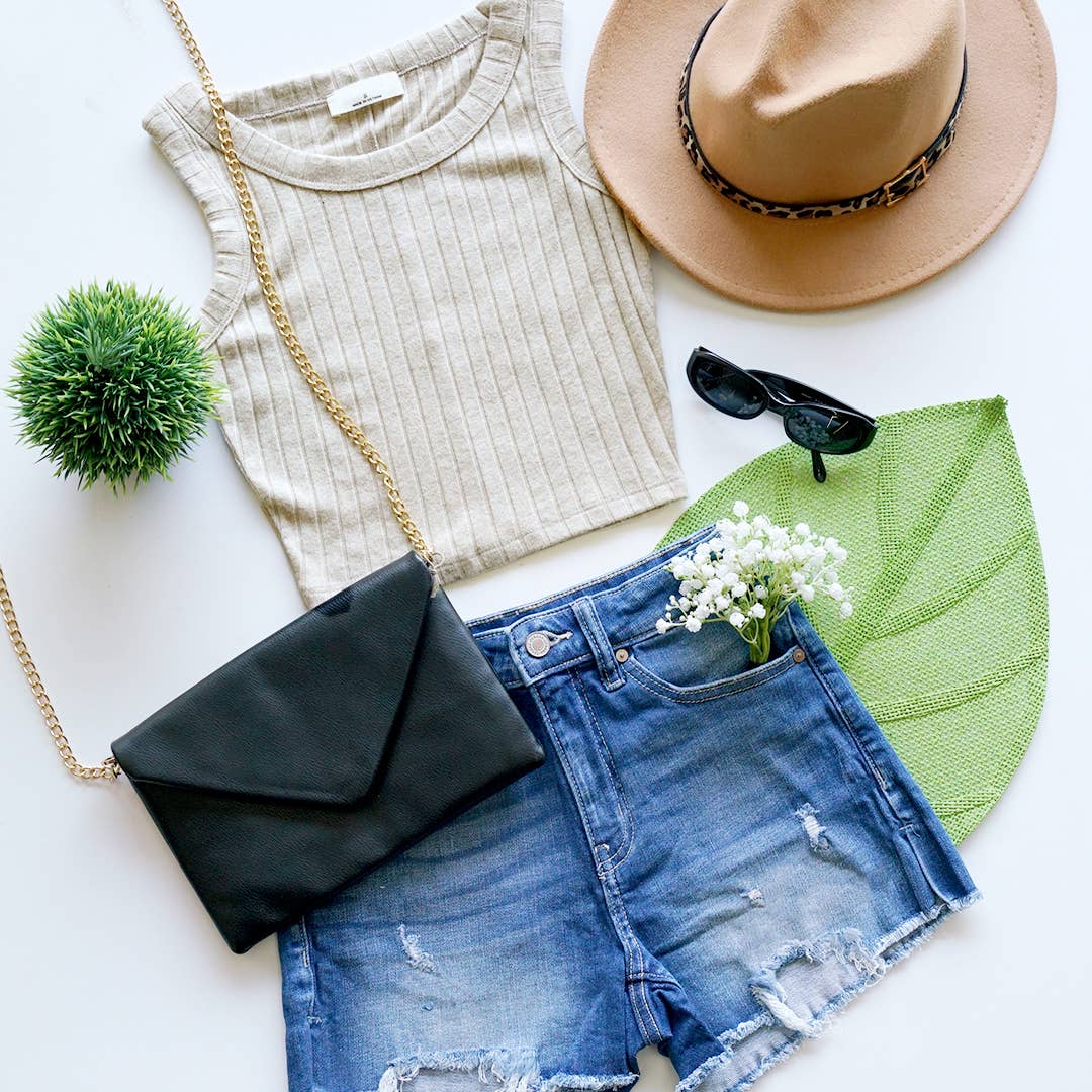 Ribbed Sleeveless Crop Tank Top: ASH MOCHA
