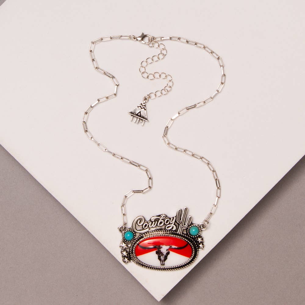 Western Cowboy Killer Steerhead Pendant Necklace