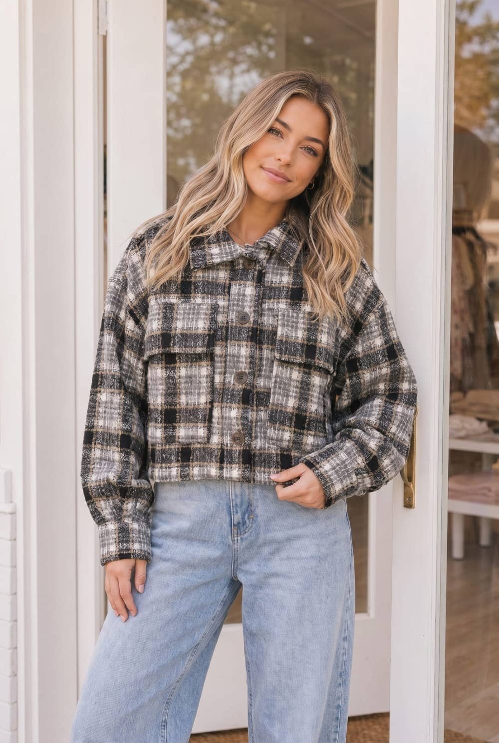 Plaid Oversized Cropped Shacket