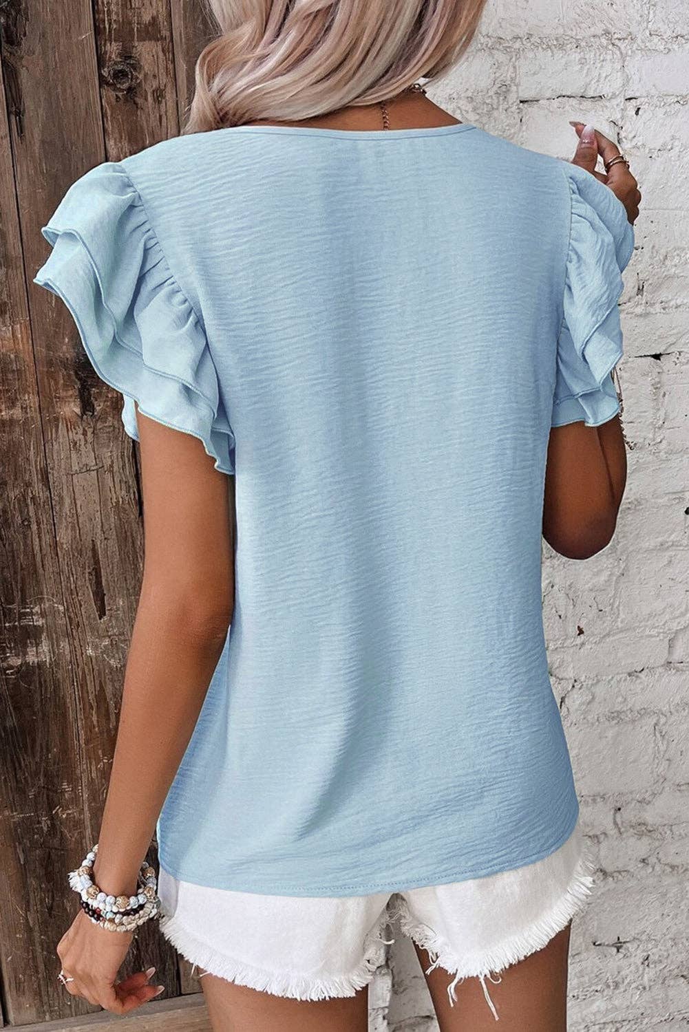 Ruffle Sleeve Summer Casual Blouse Top