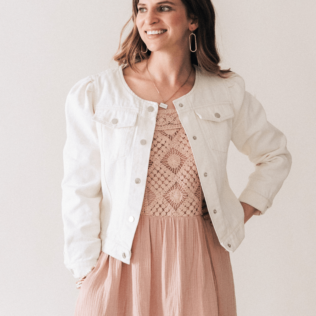 Ivory Cropped Denim Jacket