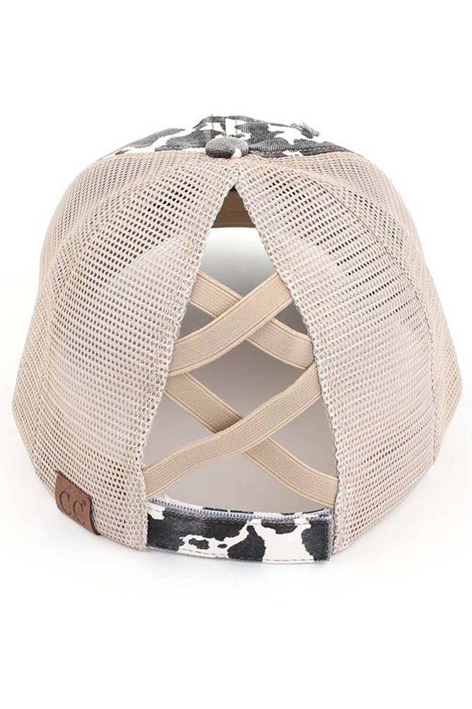 Cow Criss Cross Ponytail Hat