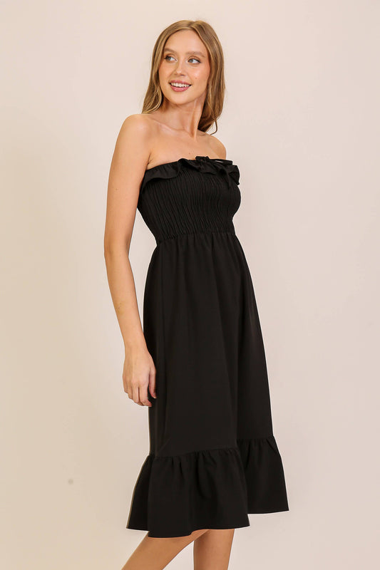 Breezy Strapless Smocked Midi Dress
