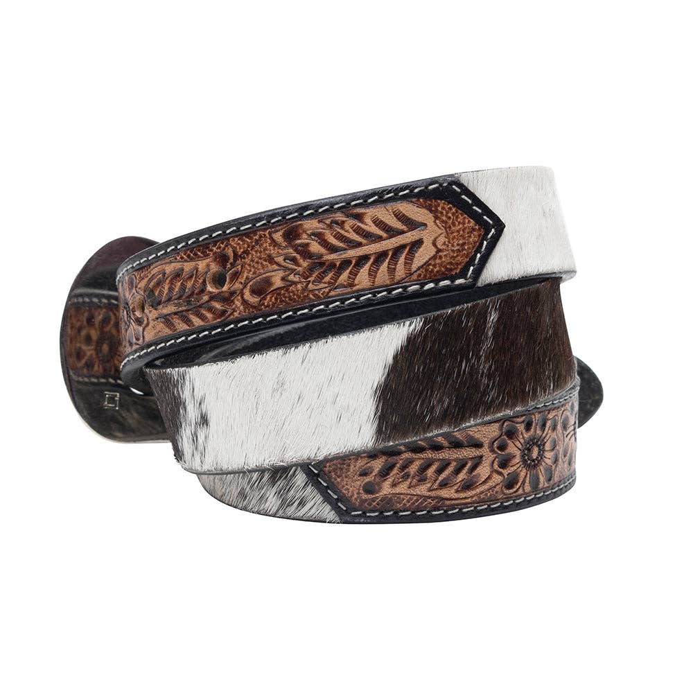 Dream of the Winds Hand-tooled Women's Belt: White Brown / Medium
