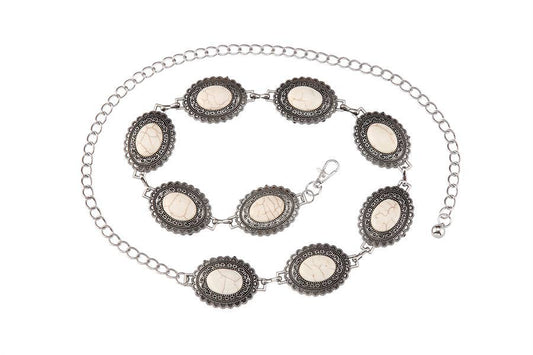 White Oval Concho Belt