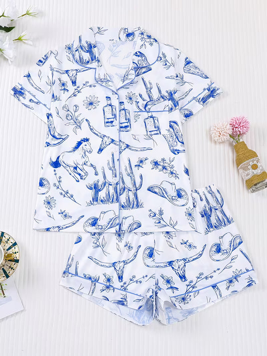 2pcs Western Pajama Set