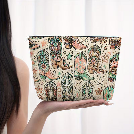 Cowboy Boots & Stars Makeup Bag
