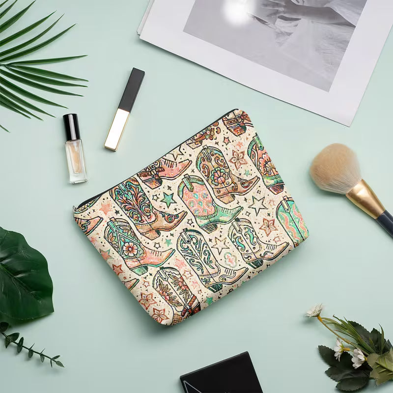 Cowboy Boots & Stars Makeup Bag