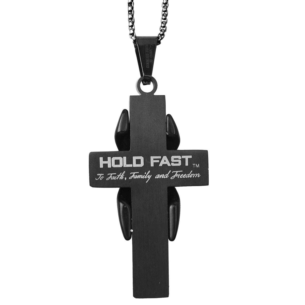 Men's Necklace Wrapped Flag Cross: Black/Silver