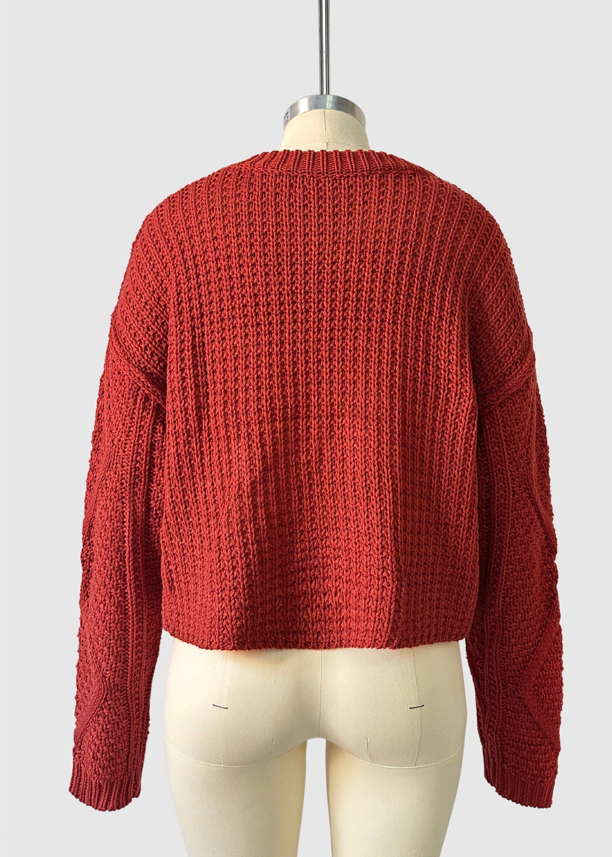 Chunky Cable Knit Pullover Sweater: Brown / Missy / L