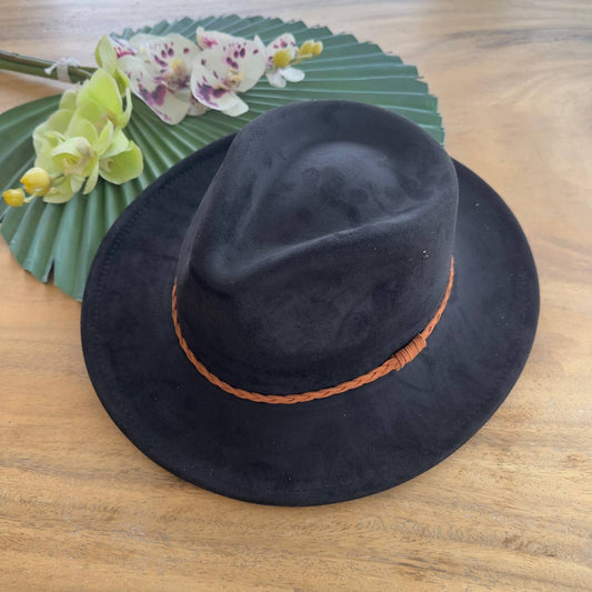 Stiff Brim Rancher Suede Hat W/ Braided Suede Belt