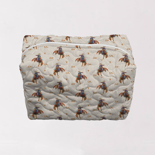 Casey Cowgirl Patchwork Linen Quilted Makeup Bag: Large
