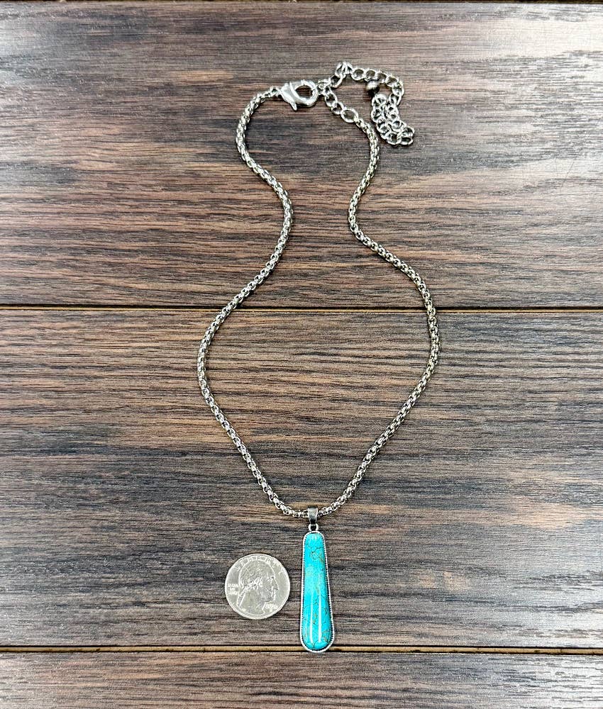 Oblong Turquoise Pendant Necklace