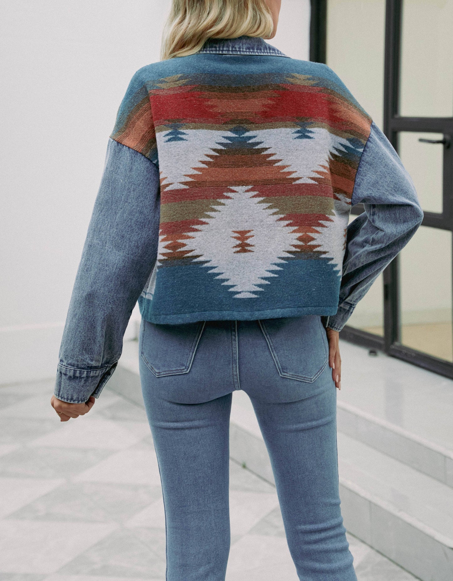 Aztec Patched Denim Cropped Jacket