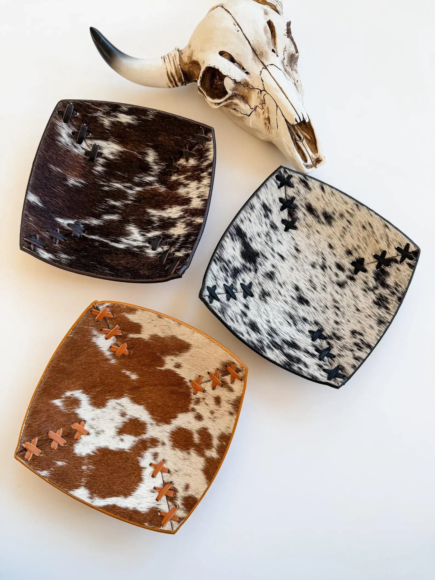 COWHIDE LEATHER TRAY - jewelry storage - Genuine Hair On: TAN