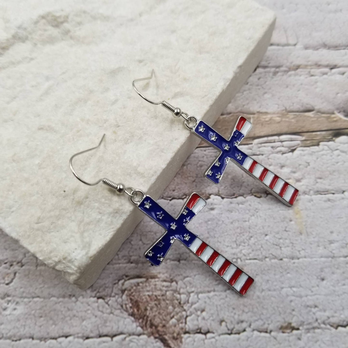 4th of July Cross Patriotic Earrings