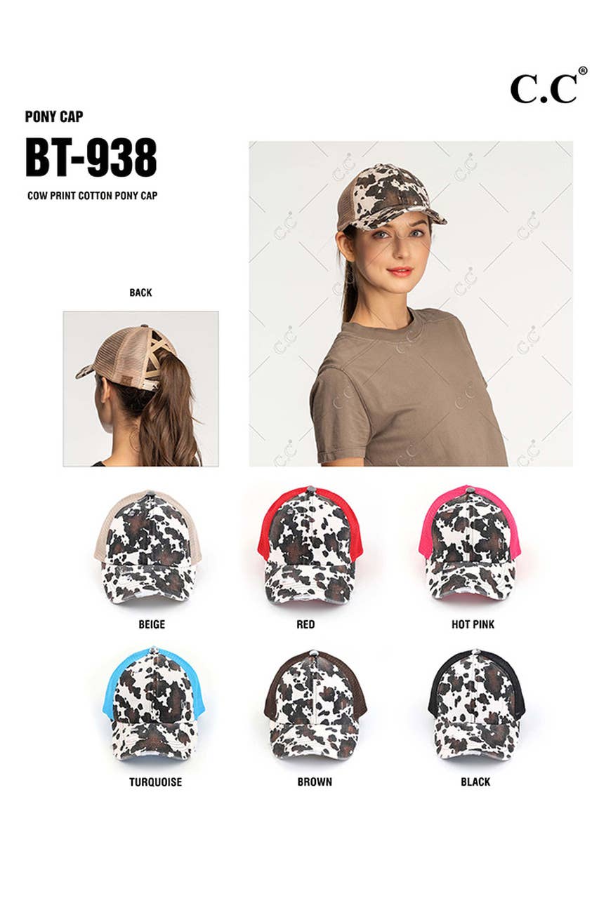 Cow Criss Cross Ponytail Hat