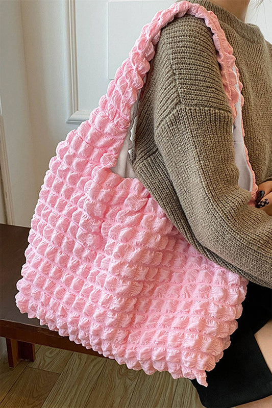 Pink Solid Bubble Textured Large Tote Bag