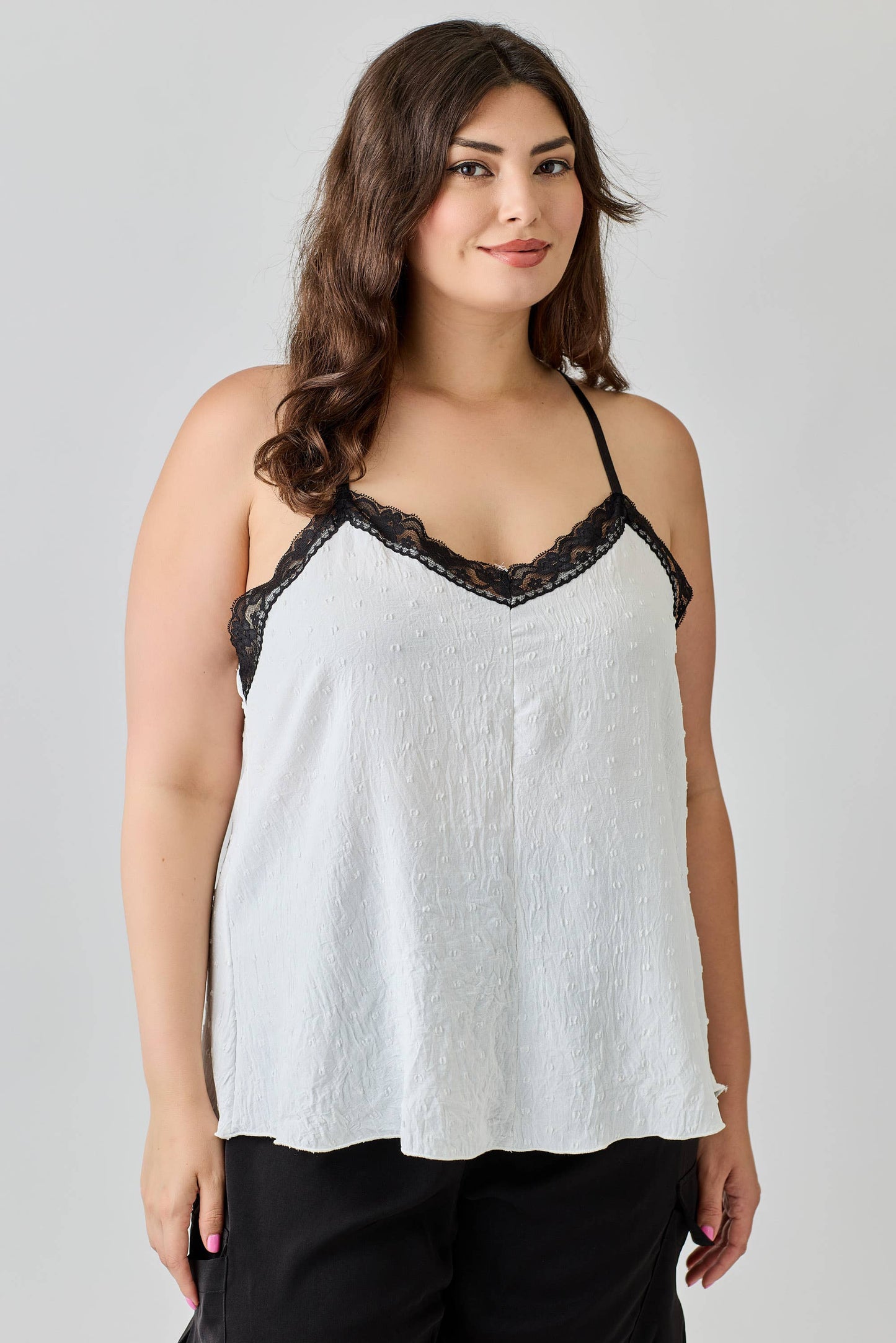 Plus Size Textured Dot Lace Trim Cami