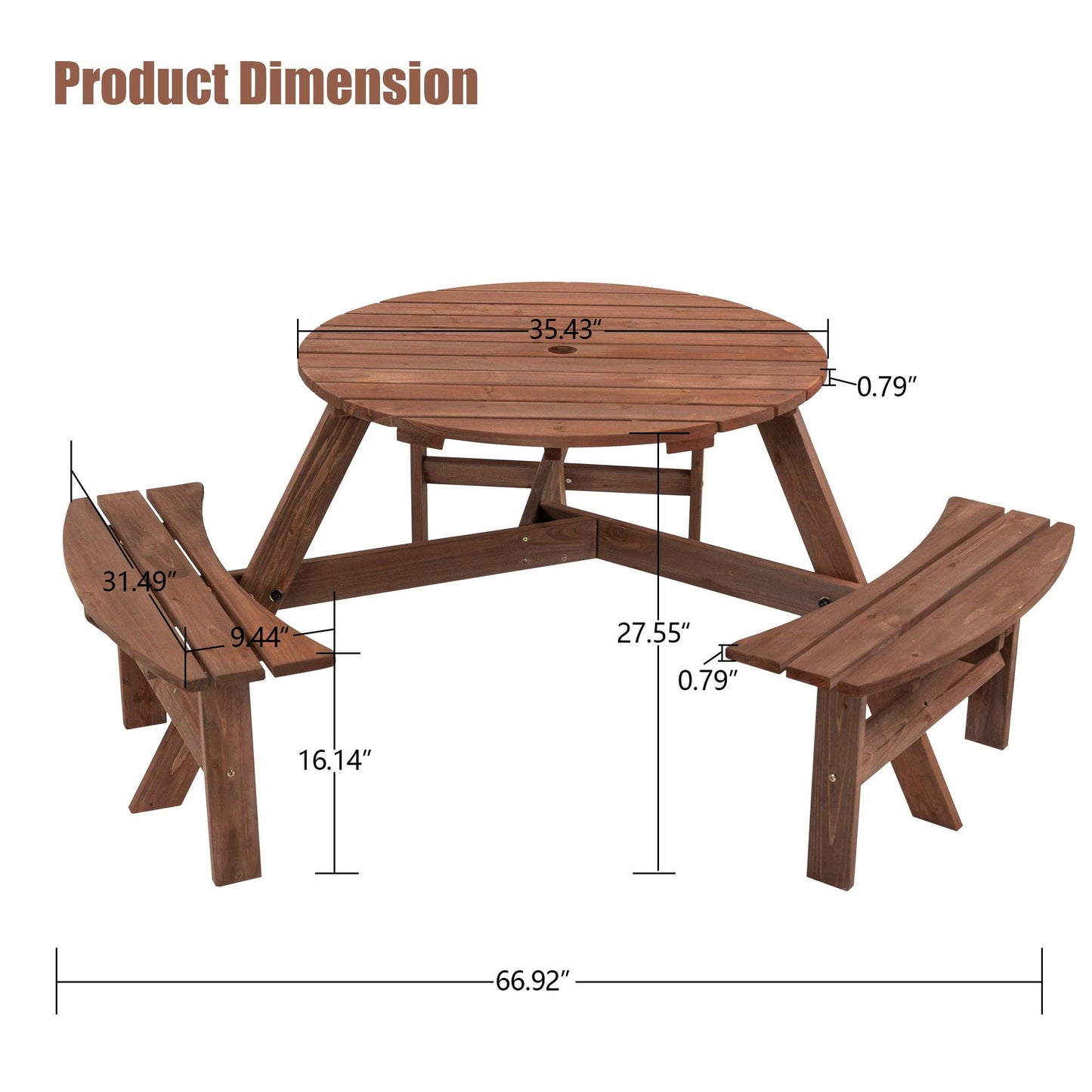 6-Person Outdoor Wooden Picnic Table with Benches–Brown/Natu: Brown
