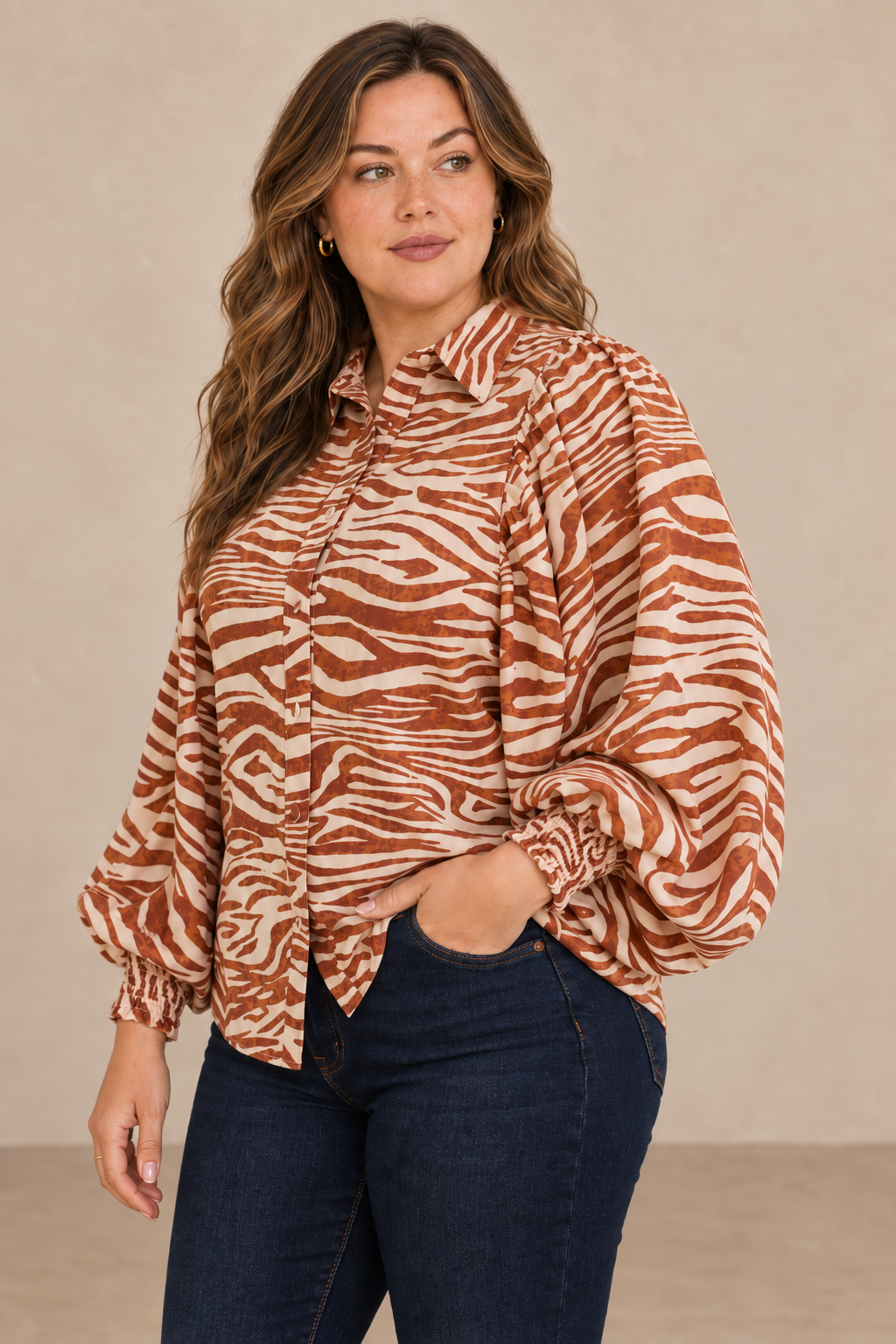 Zebra Button-Down Blouse