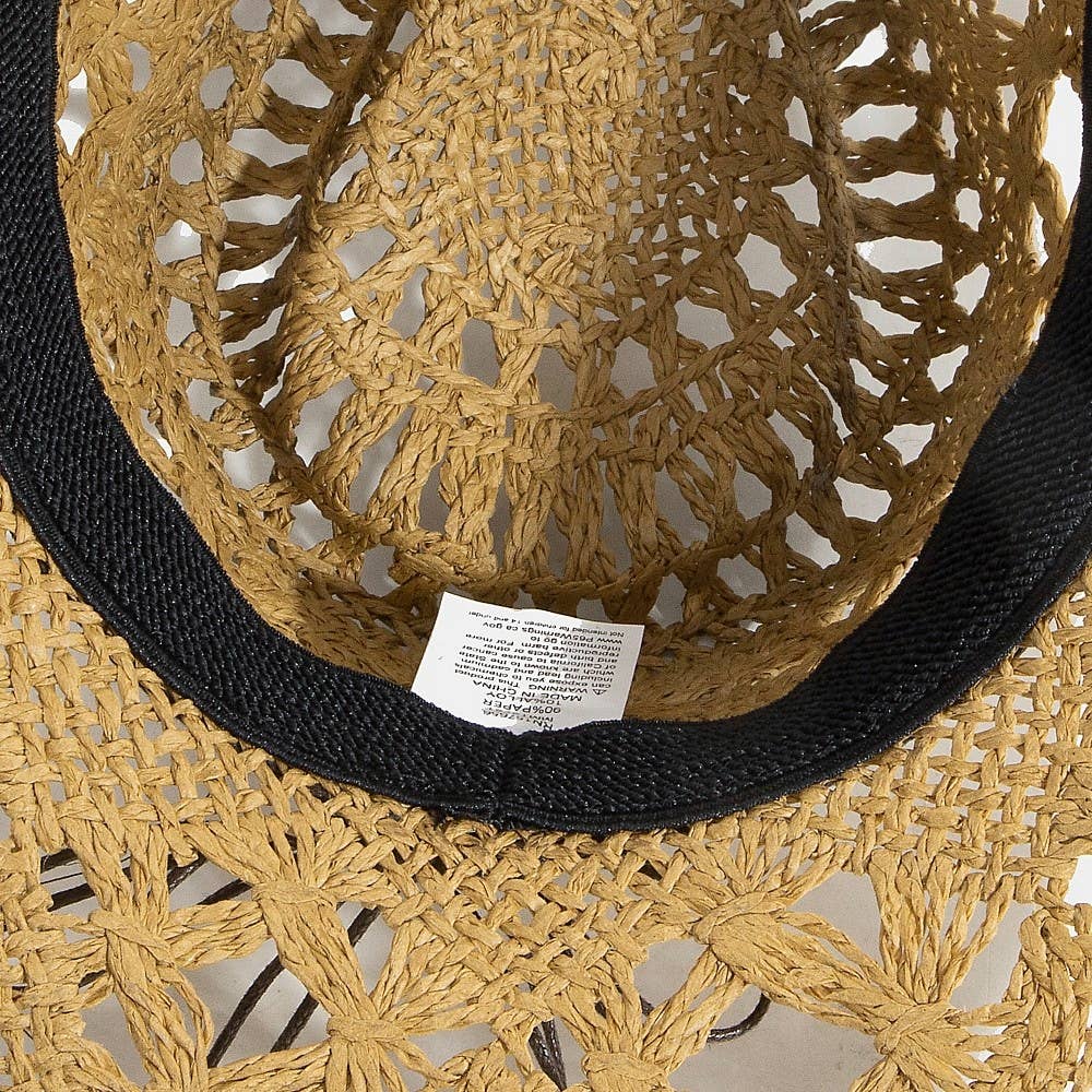 Straw Braided Concho Beaded Strap Cowboy Hat