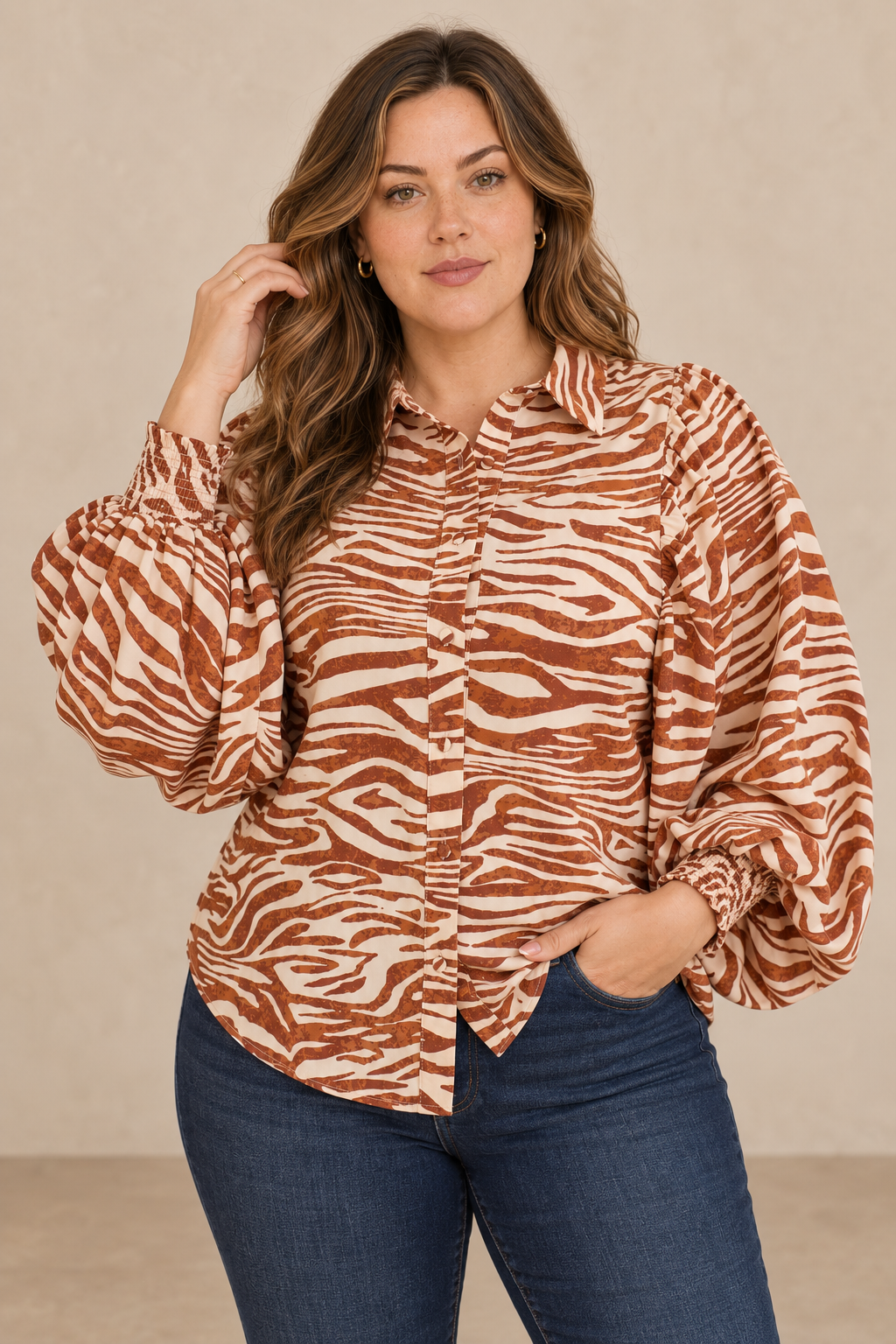 Zebra Button-Down Blouse
