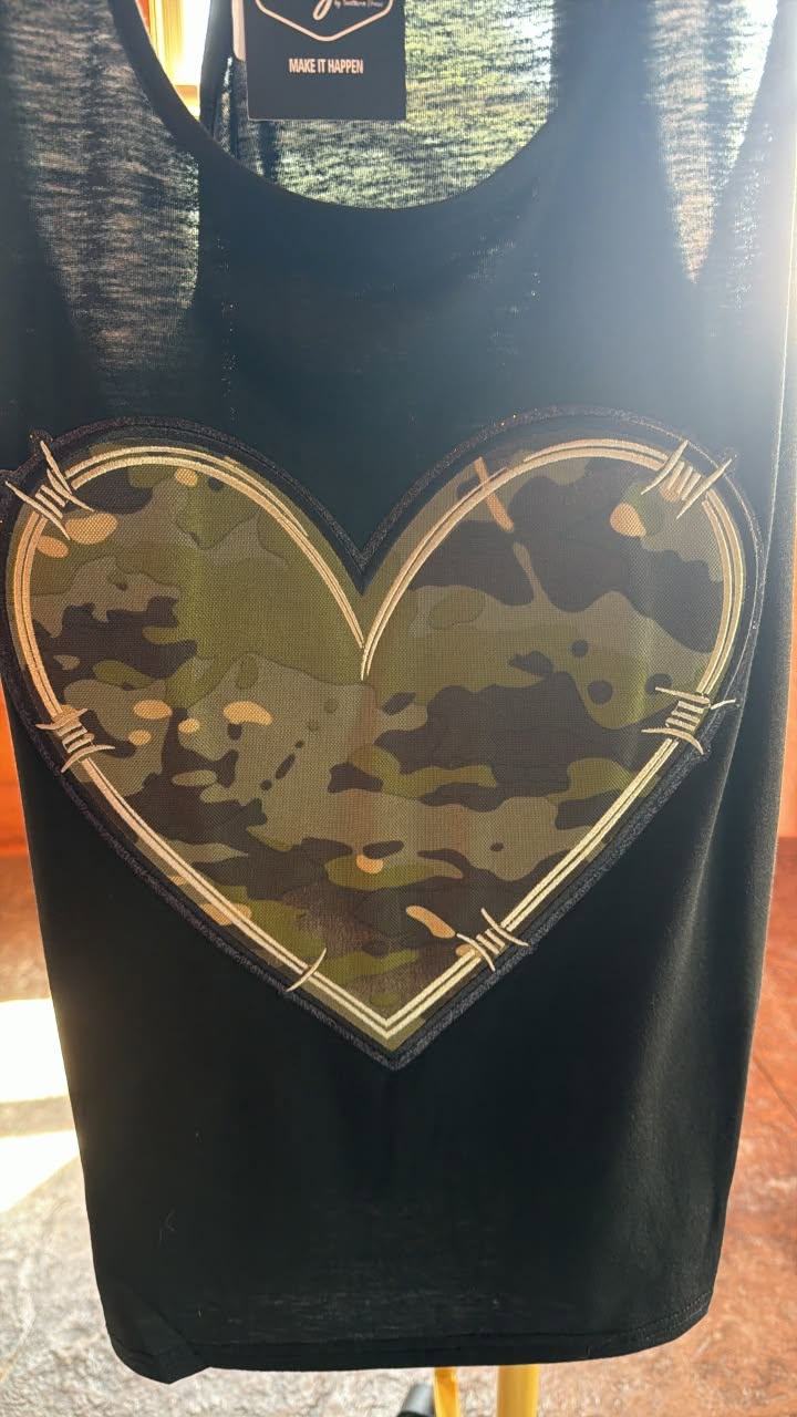 Black Camo Heart Tank Top
