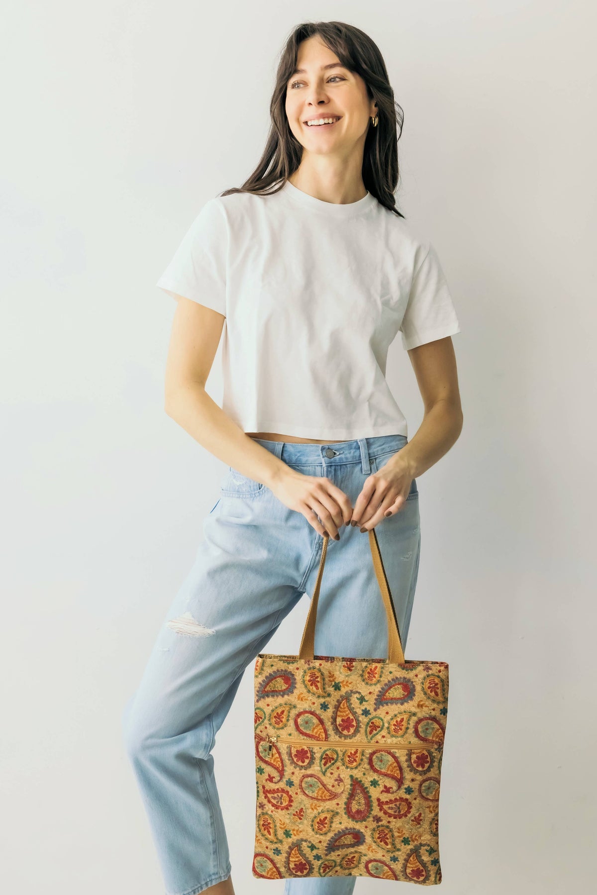 Paisley Print Tote / Shoulder Cork Bag