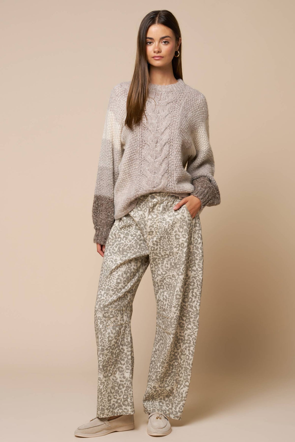 Color Block Cable Knit Sweater