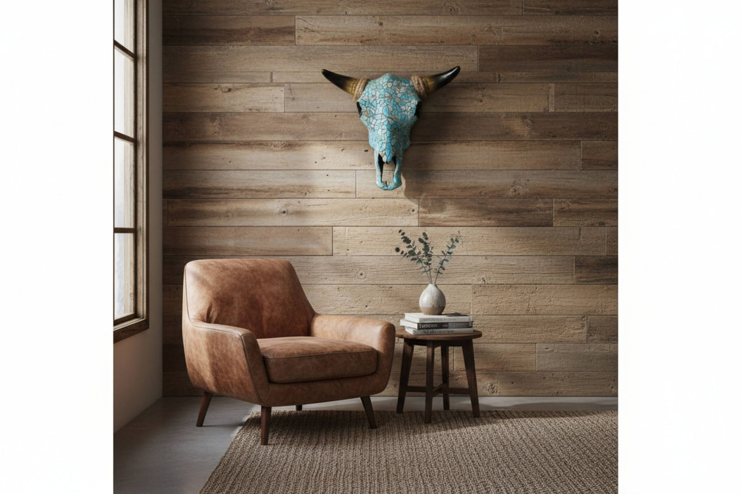 Mosaic Turquoise Tile Western Cow Bull Skull Wall Décor