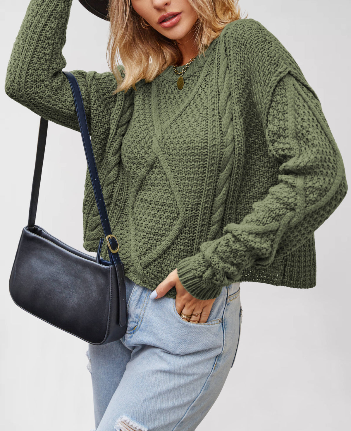 Chunky Cable Knit Pullover Sweater: Brown / Missy / XL