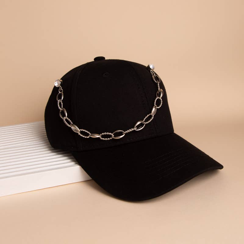 Crystal Embellished Textured Oval Link Cap Chain and Pin : Gold