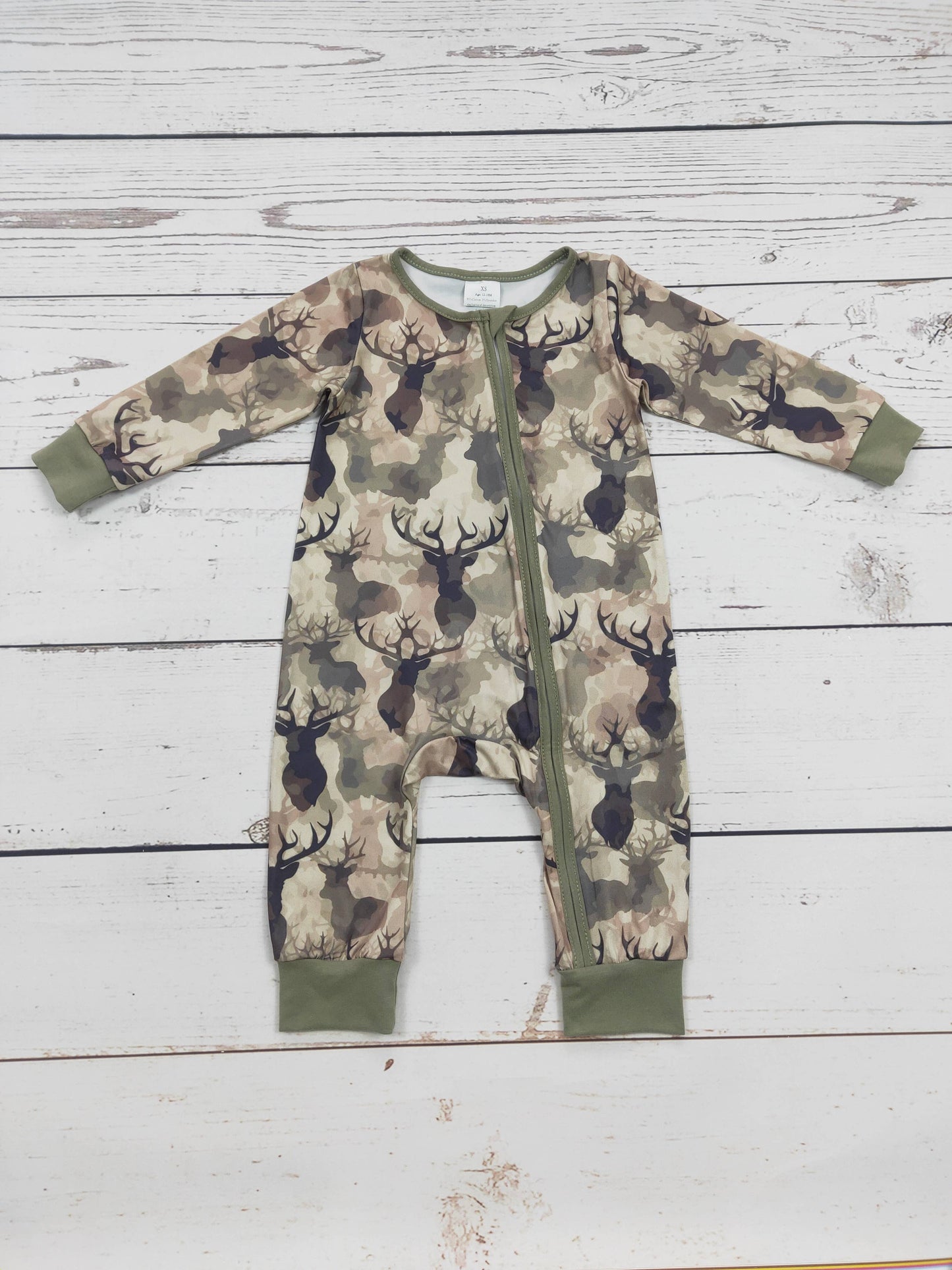 Baby Boy Deer Print Zip Romper: 3-6M