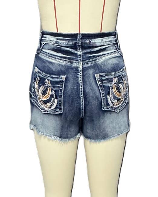 Vintage Embroidered Raw Edge Denim Shorts