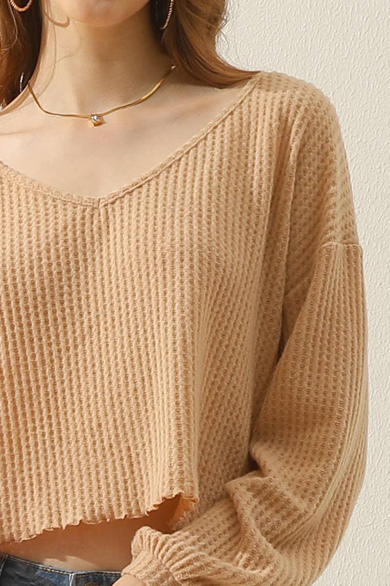 Long Sleeve Knit Top: Tan