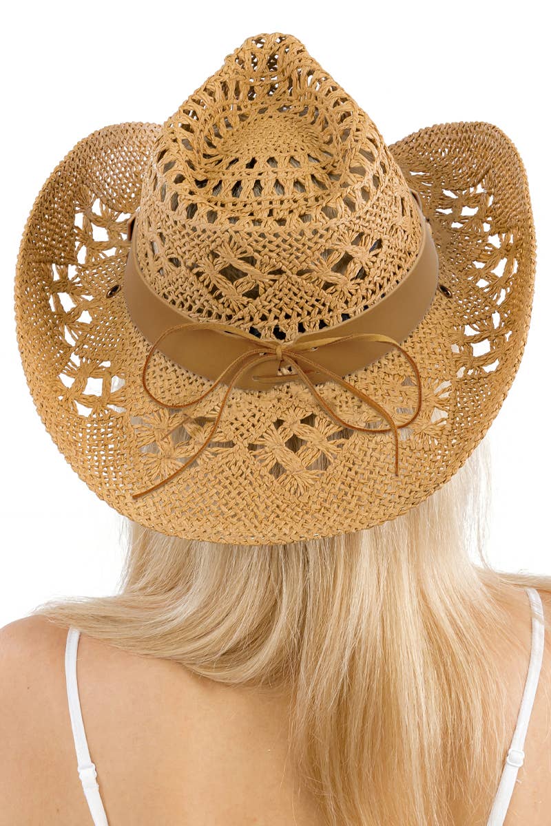 Longhorn Monochrome Belt Crochet Woven Cowboy Hat