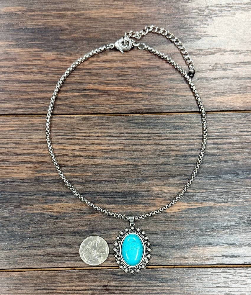 Oval Turquoise Pendant Necklace