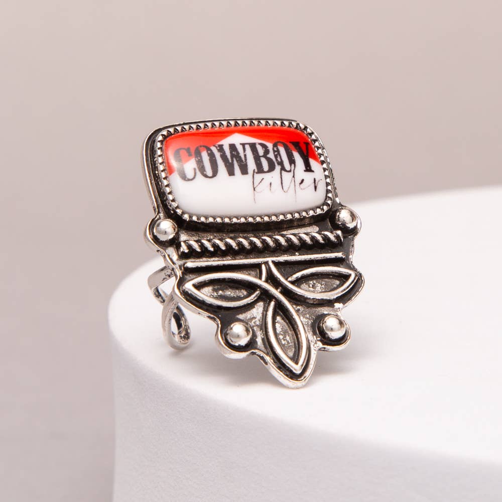 Western Cowboy Killer Boot Stitch Cuff Ring