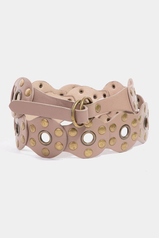 Double Western Ring Studded Faux Leather Belt