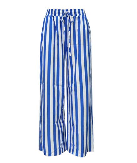 Multi Color Boho Beach Vertical Stripe Lace-Up Pants: Black / L