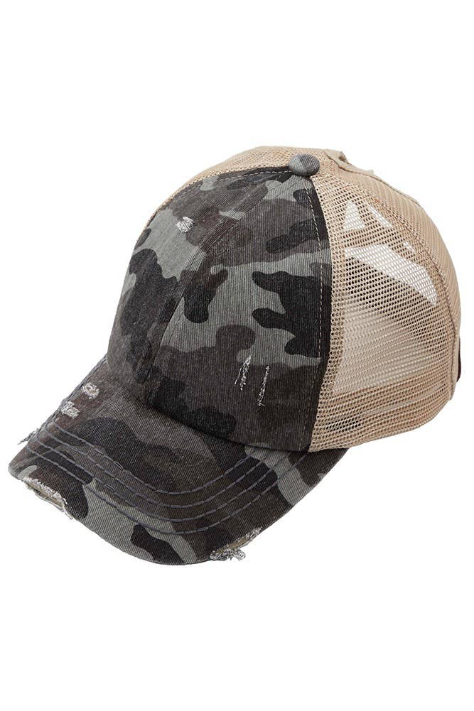 Gray Camo Ponytail Hat